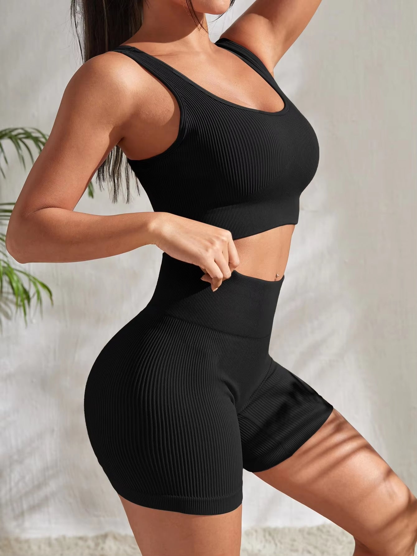 Top and Bottom Seamless Ribbed Women's Yoga Workout Set