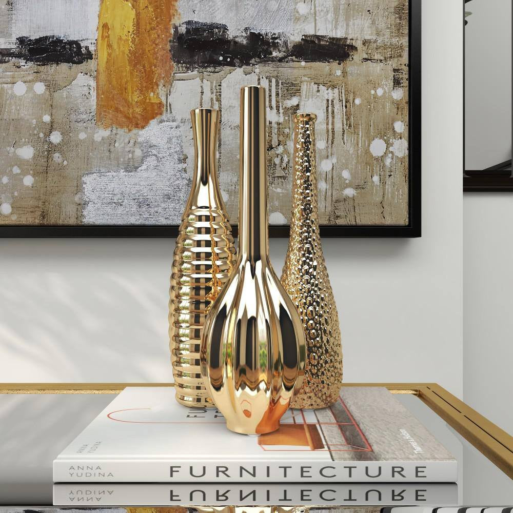 Golden Harmony™ Textured Ceramic Vase Set (3-Piece)