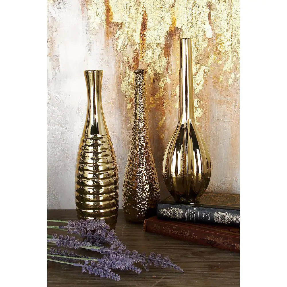 Golden Harmony™ Textured Ceramic Vase Set (3-Piece)