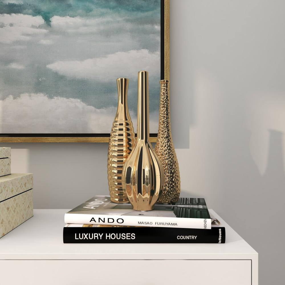 Golden Harmony™ Textured Ceramic Vase Set (3-Piece)