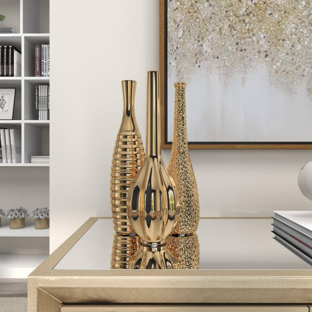 Golden Harmony™ Textured Ceramic Vase Set (3-Piece)