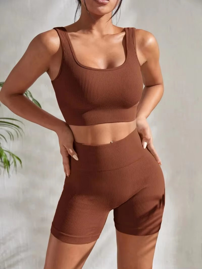 Top and Bottom Seamless Ribbed Women's Yoga Workout Set