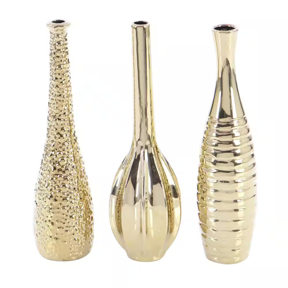 Golden Harmony™ Textured Ceramic Vase Set (3-Piece)
