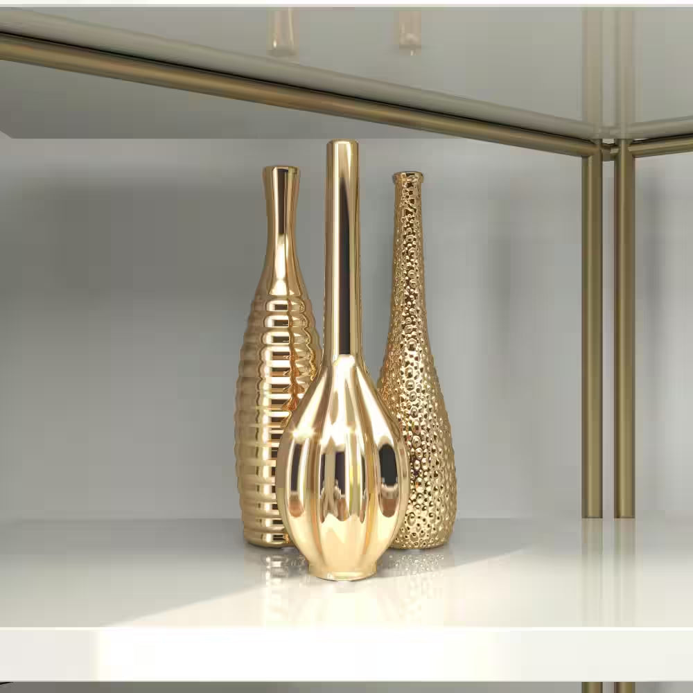 Golden Harmony™ Textured Ceramic Vase Set (3-Piece)