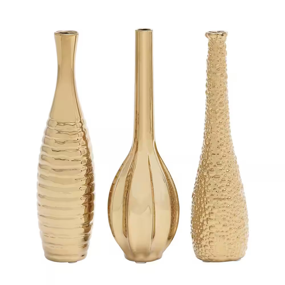Golden Harmony™ Textured Ceramic Vase Set (3-Piece)