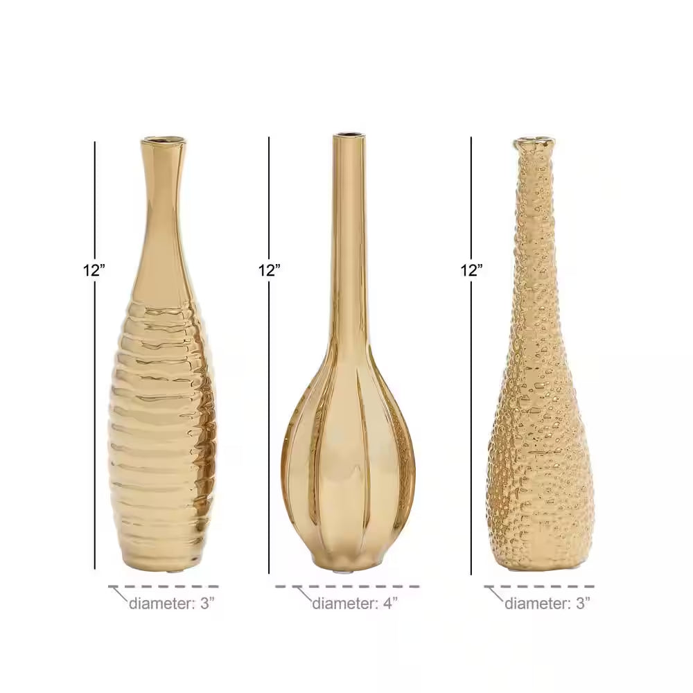 Golden Harmony™ Textured Ceramic Vase Set (3-Piece)