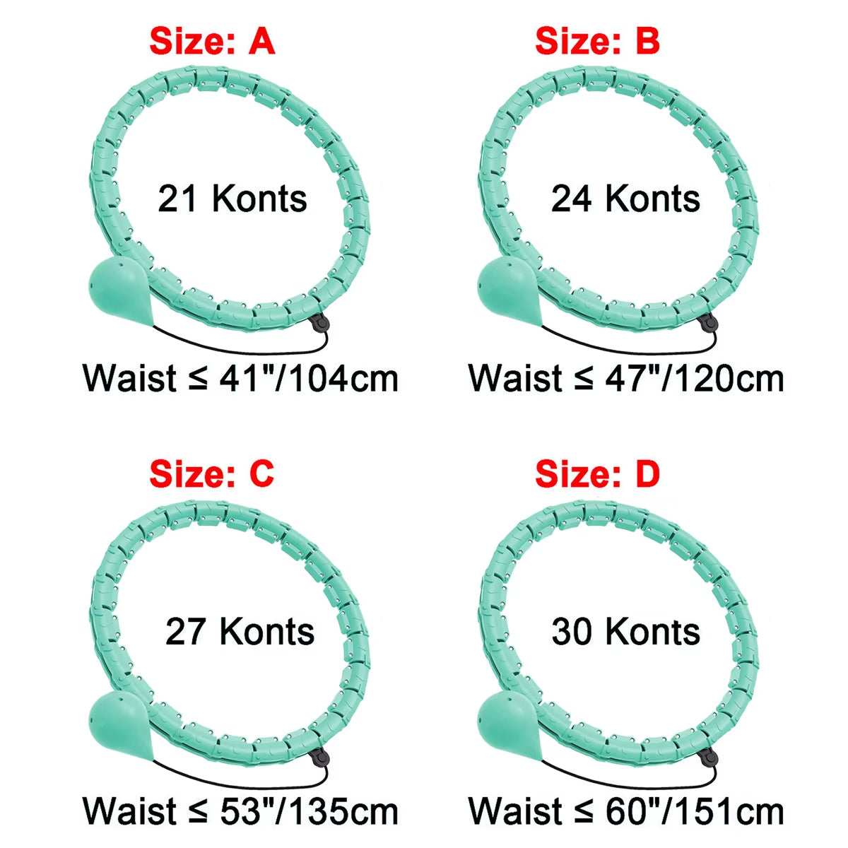 21/24/27/30 Knots Weighted Hula Circle Sport Hoops Weight Loss plus Size Smart Exercise 2 in 1 Adjustable with Detachable Knots