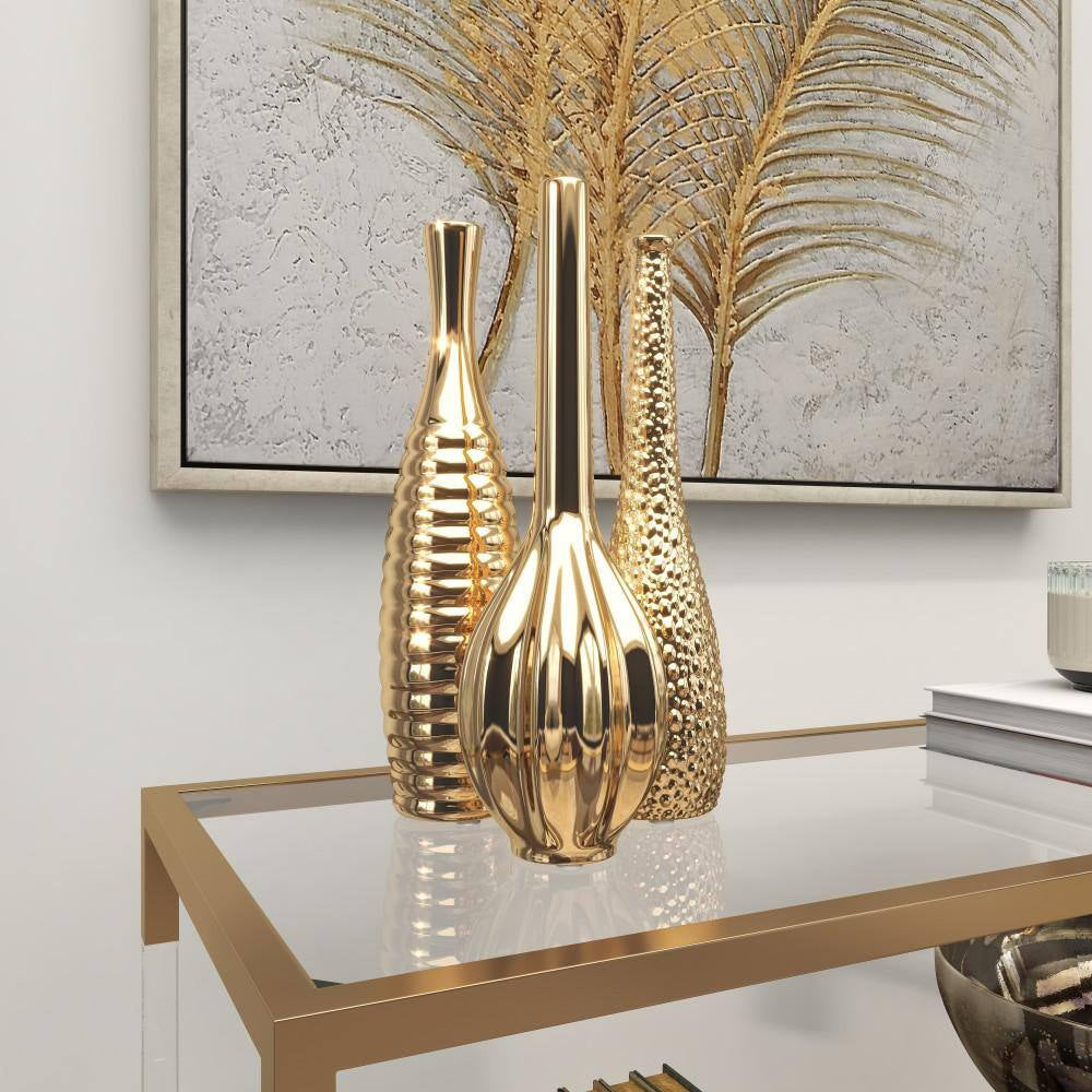 Golden Harmony™ Textured Ceramic Vase Set (3-Piece)