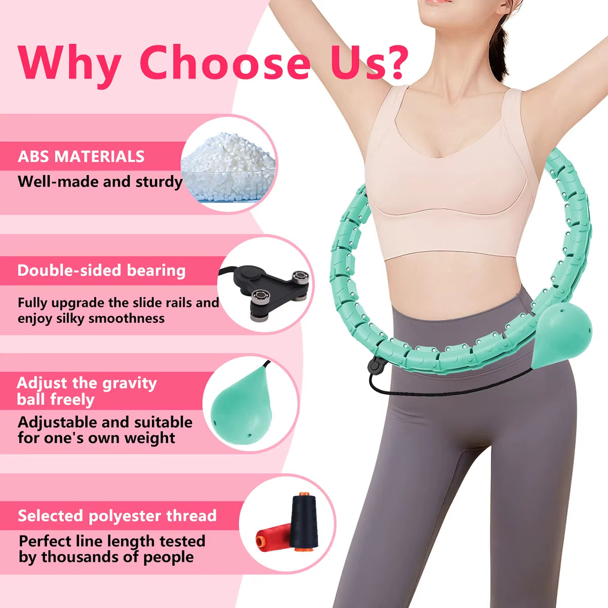 21/24/27/30 Knots Weighted Hula Circle Sport Hoops Weight Loss plus Size Smart Exercise 2 in 1 Adjustable with Detachable Knots