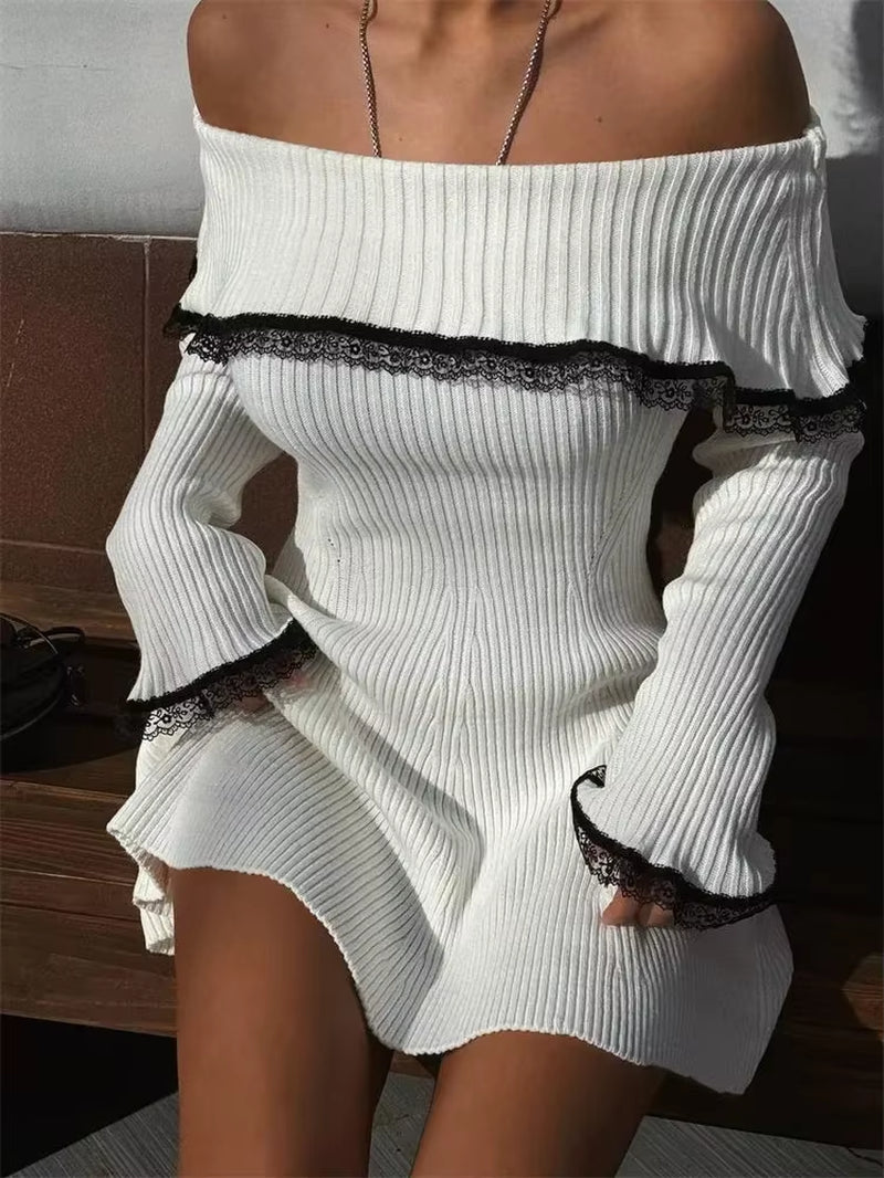 Off-Shoulder Knit Sweater Mini Dress