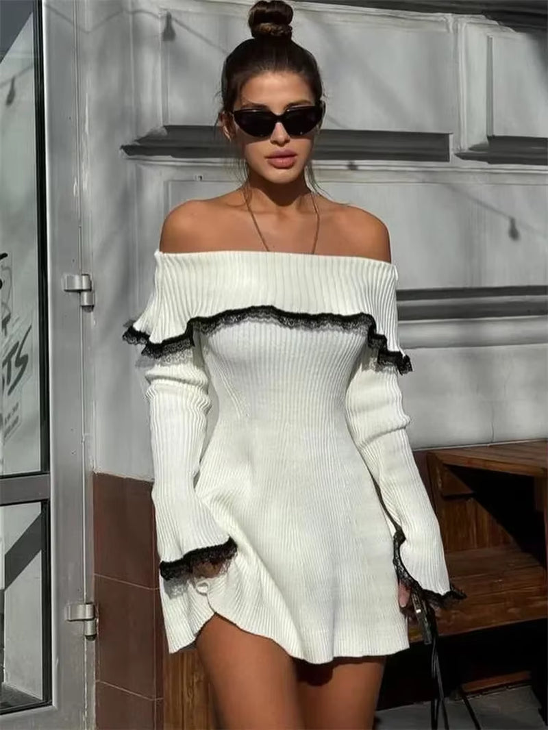 Off-Shoulder Knit Sweater Mini Dress