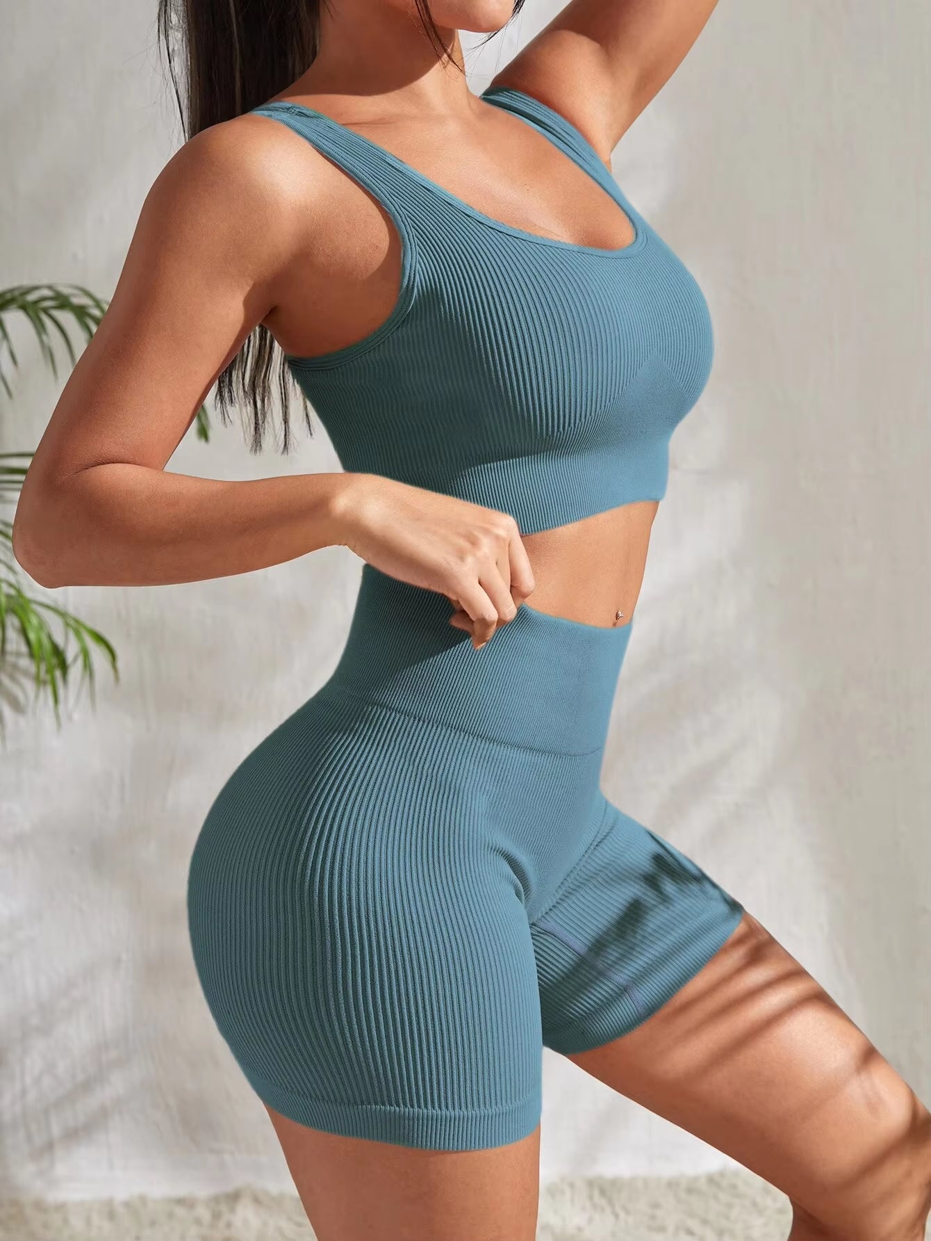 Top and Bottom Seamless Ribbed Women's Yoga Workout Set