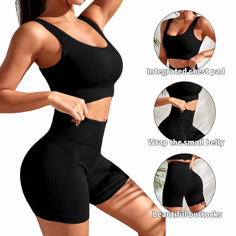 Top and Bottom Seamless Ribbed Women's Yoga Workout Set