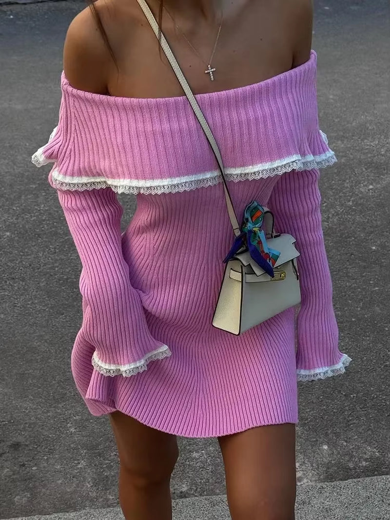 Off-Shoulder Knit Sweater Mini Dress
