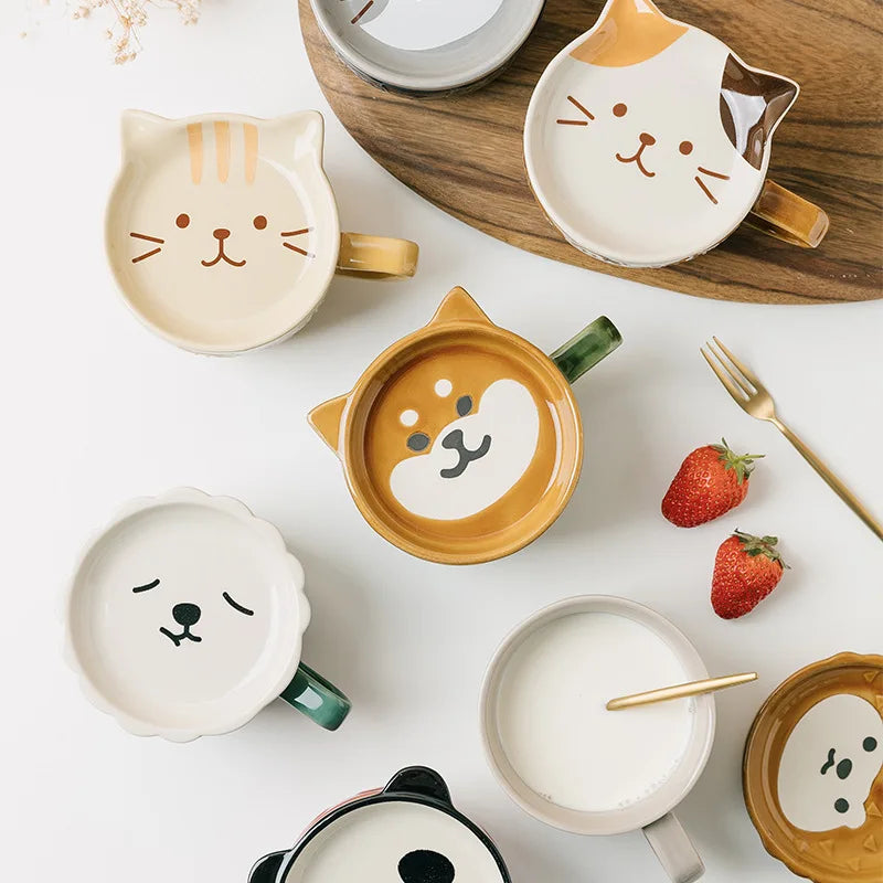 Japanese Cat Coffee Mug With Small Lid Dish Cute