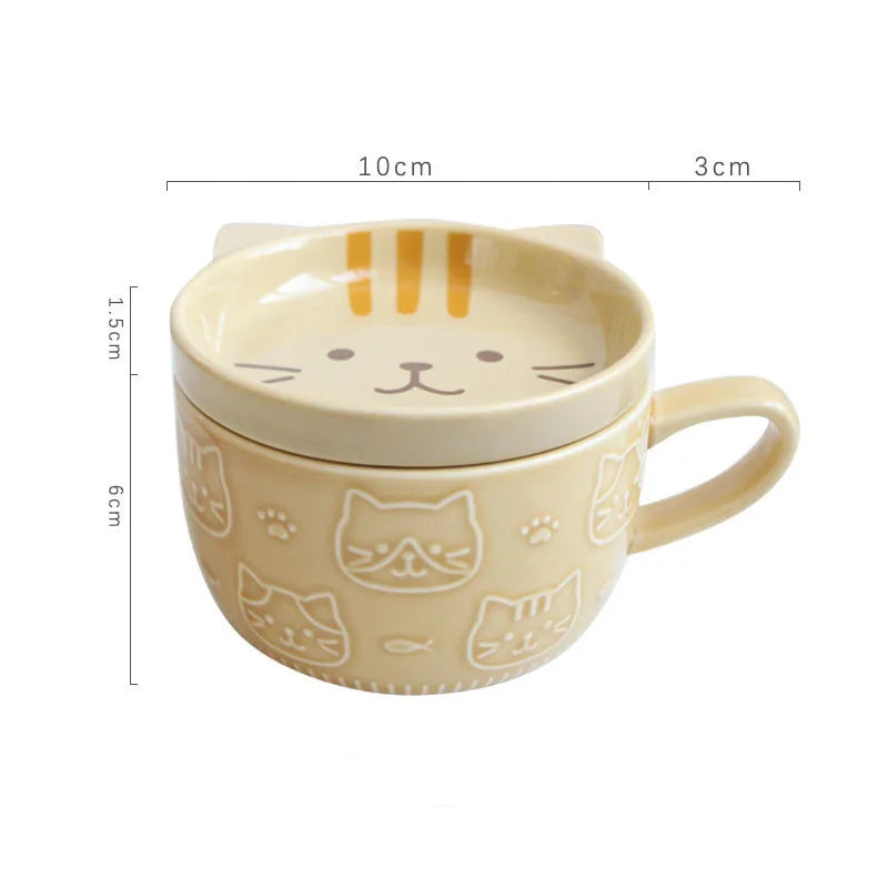 Japanese Cat Coffee Mug With Small Lid Dish Cute