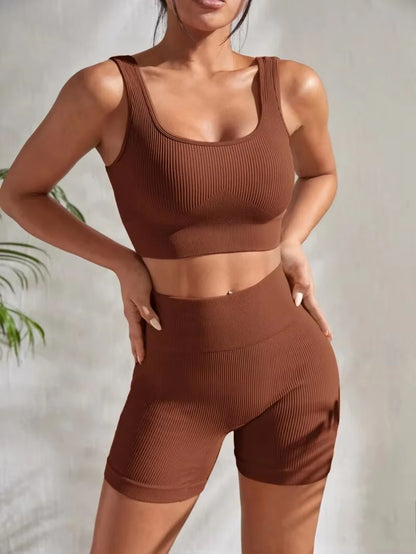 Top and Bottom Seamless Ribbed Women's Yoga Workout Set