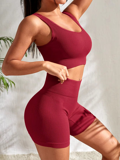 Top and Bottom Seamless Ribbed Women's Yoga Workout Set