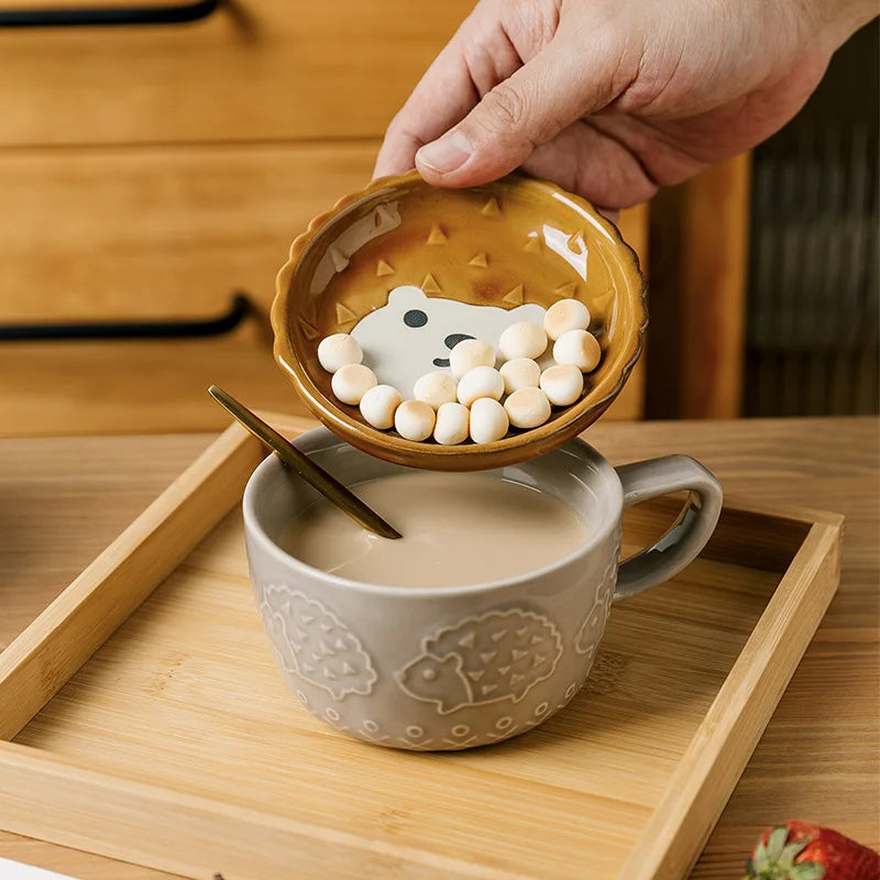 Japanese Cat Coffee Mug With Small Lid Dish Cute