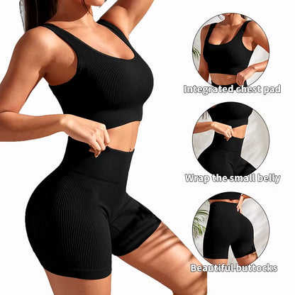 Top and Bottom Seamless Ribbed Women's Yoga Workout Set