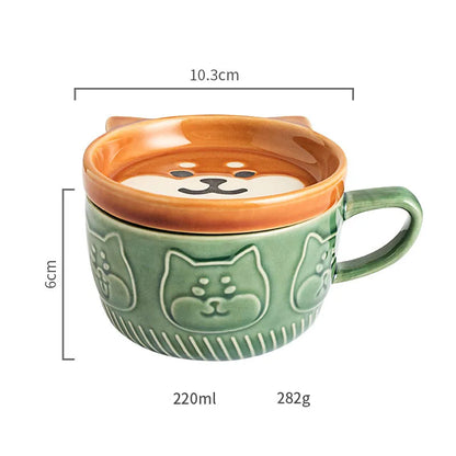 Japanese Cat Coffee Mug With Small Lid Dish Cute