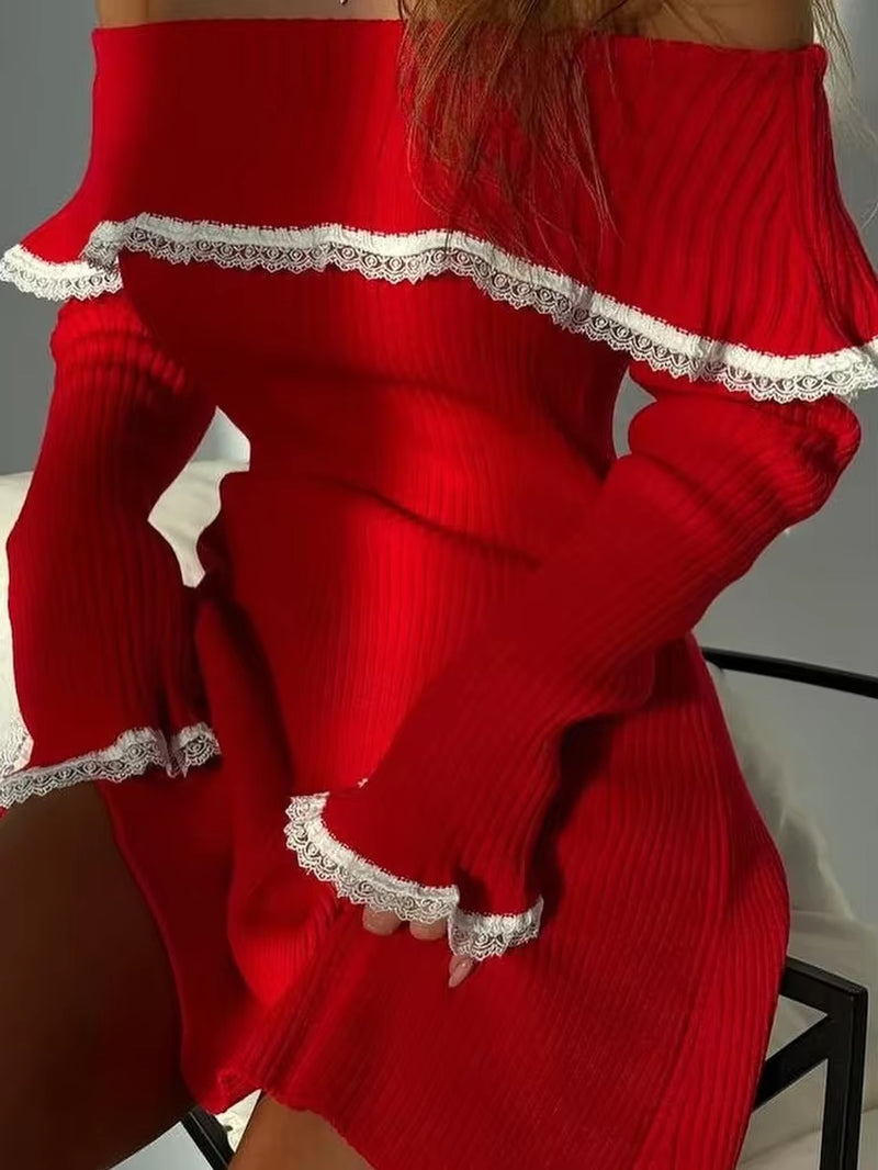 Off-Shoulder Knit Sweater Mini Dress